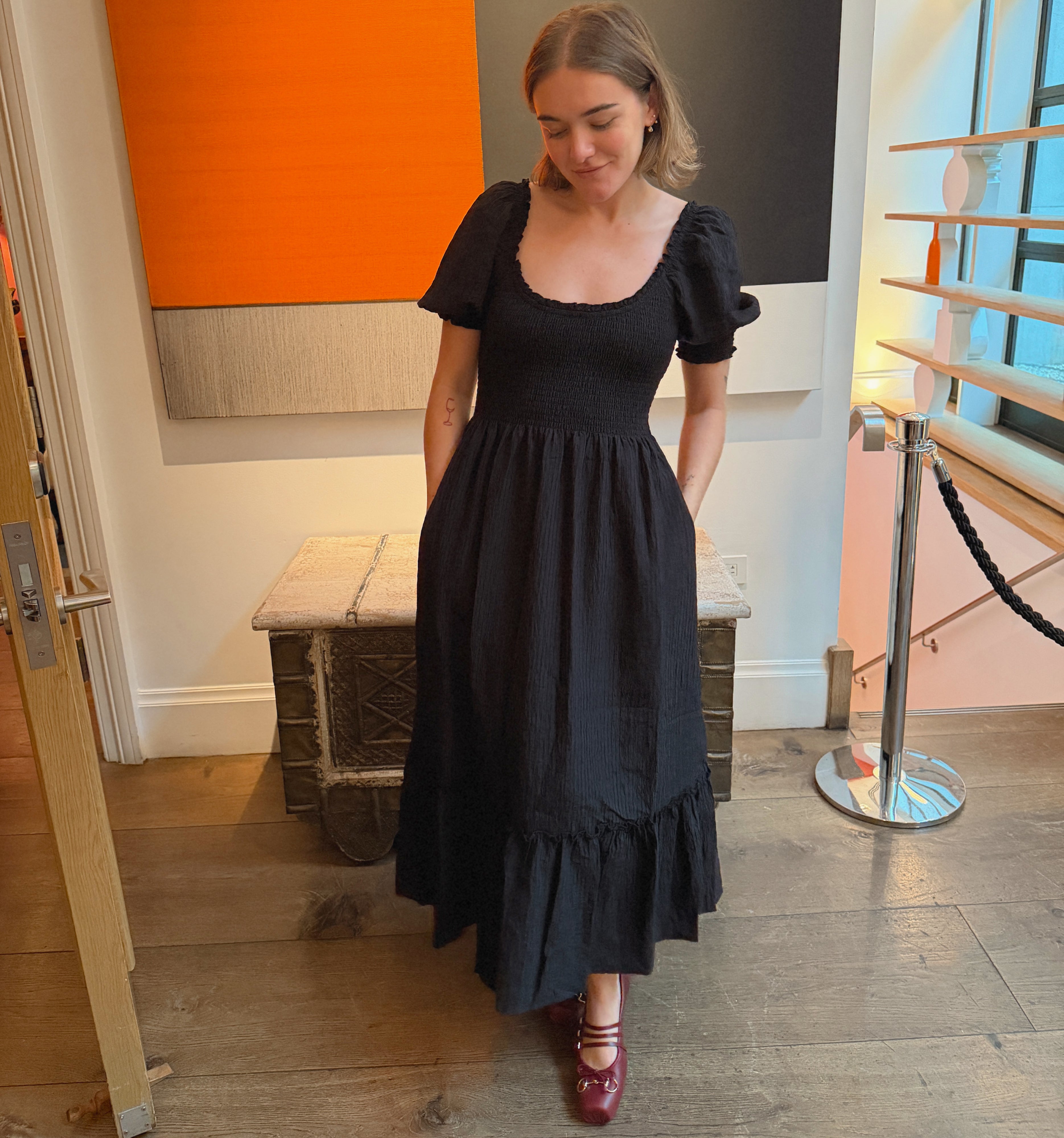 The Louisa Nap Dress in Black Tonal Seersucker color: Black Tonal Seersucker