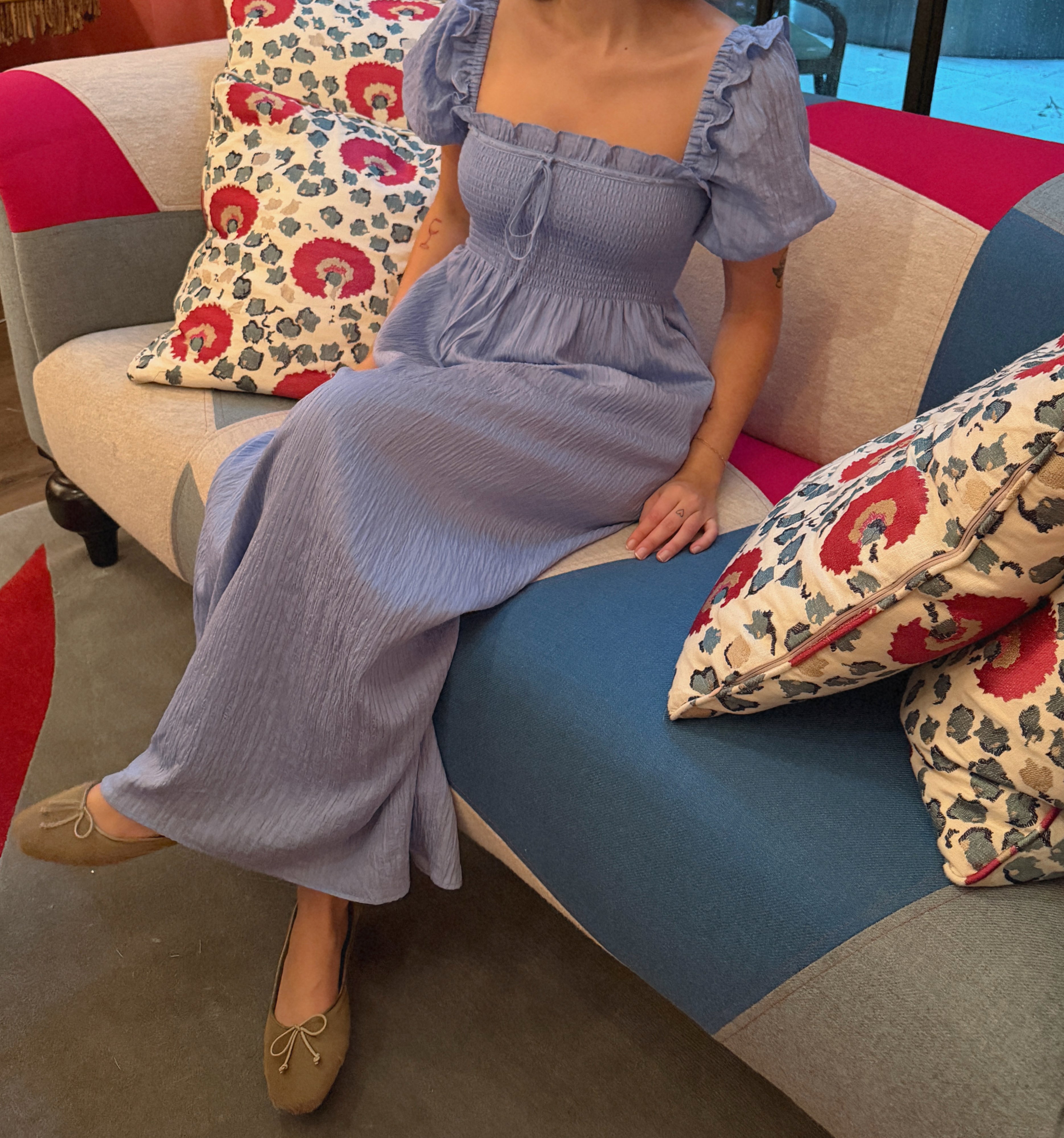 The Scarlett Nap Dress in Bluebird Tonal Seersucker color: Bluebird Tonal Seersucker