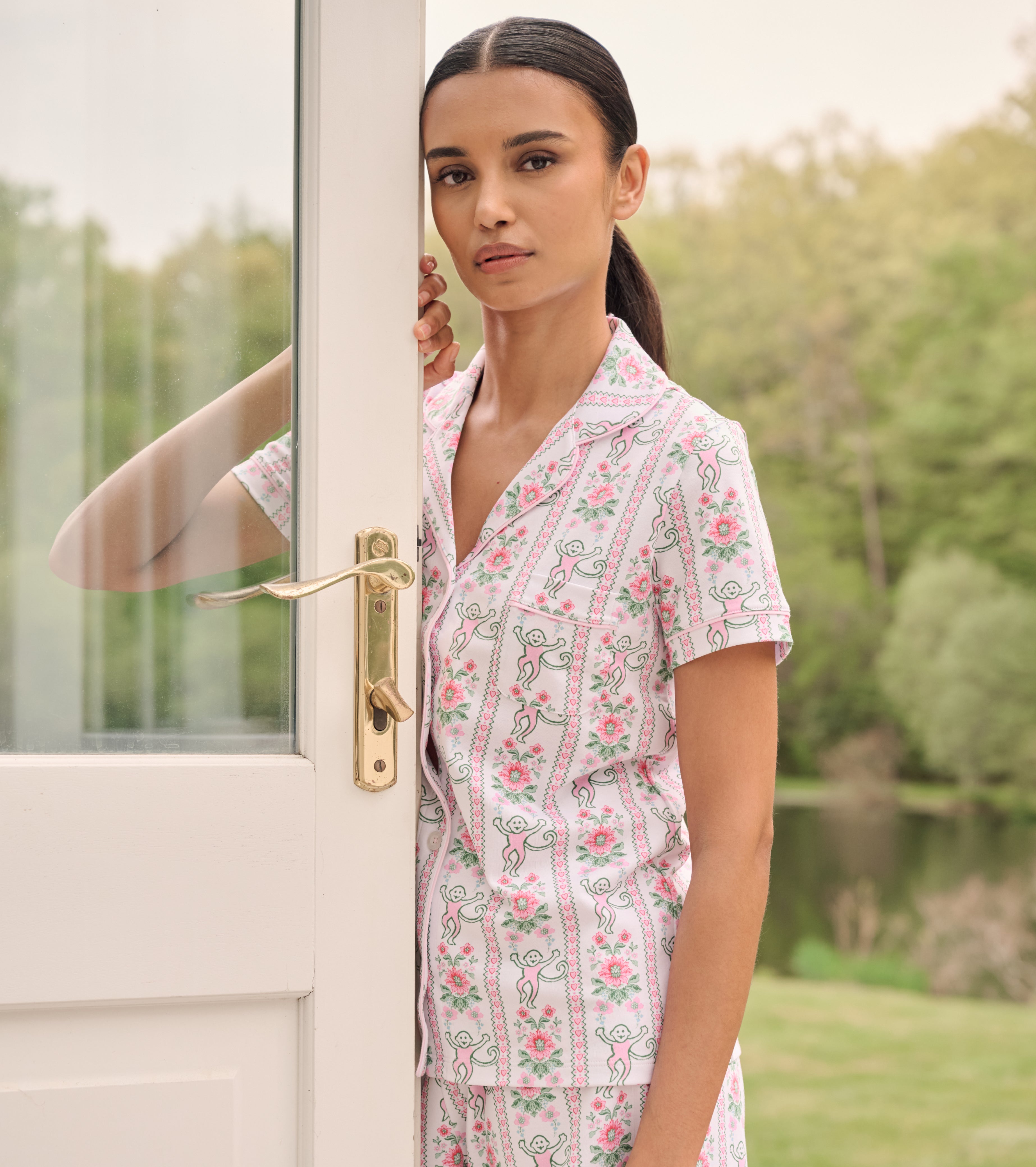 Roller Rabbit x Hill House Polo Pajamas - Blue Floral Monkey