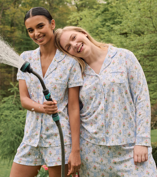 Roller Rabbit x Hill House Polo Pajamas - Blue Floral Monkey
