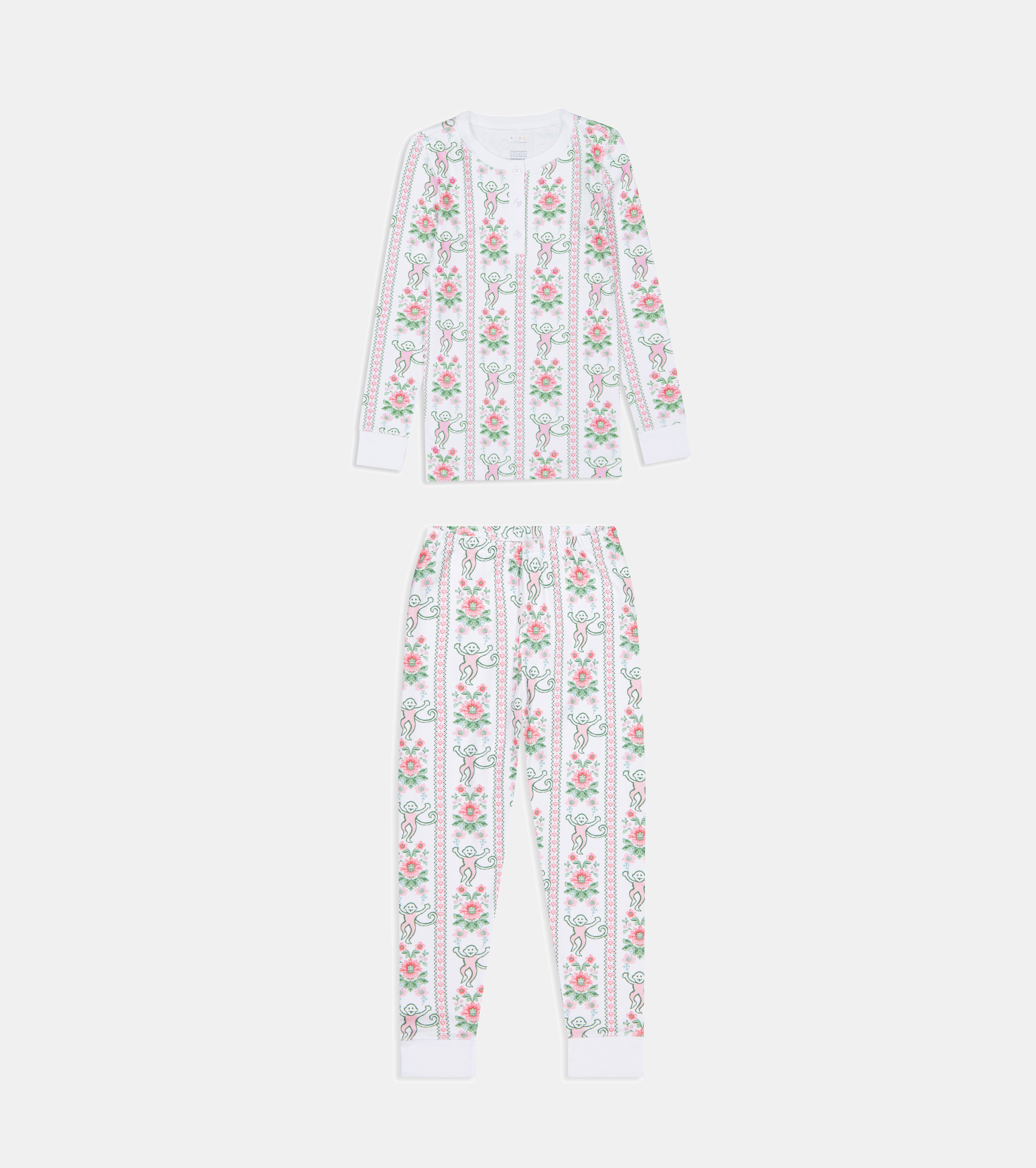 Roller Rabbit x Hill House Kids Pajamas - Pink Monkey Block Stripe