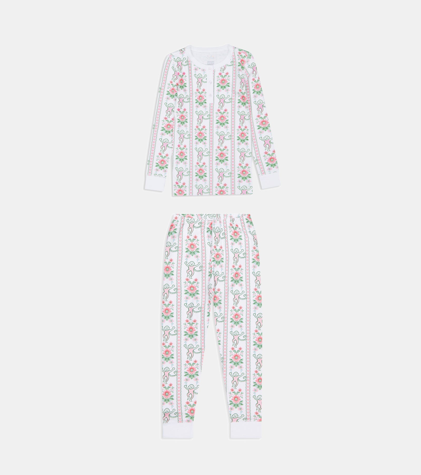 Roller Rabbit x Hill House Kids Pajamas - Pink Monkey Block Stripe