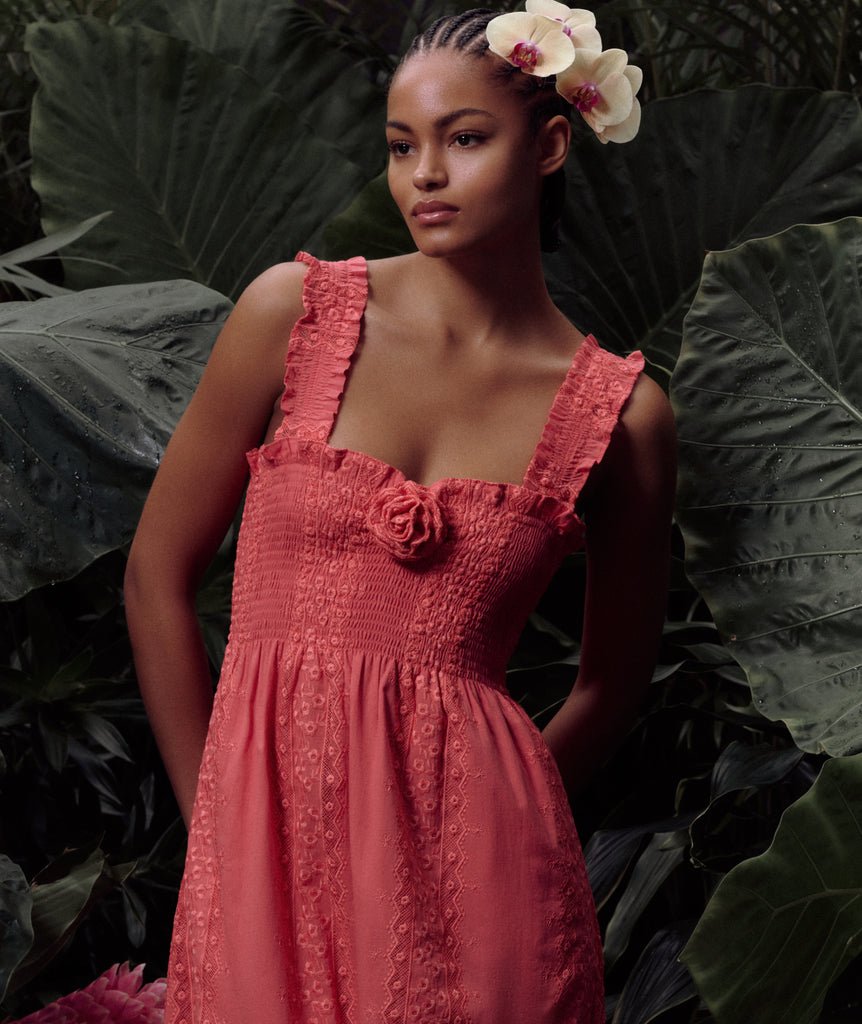 The Rosetta Nap Dress - Coral Voile Broderie – Hill House Home