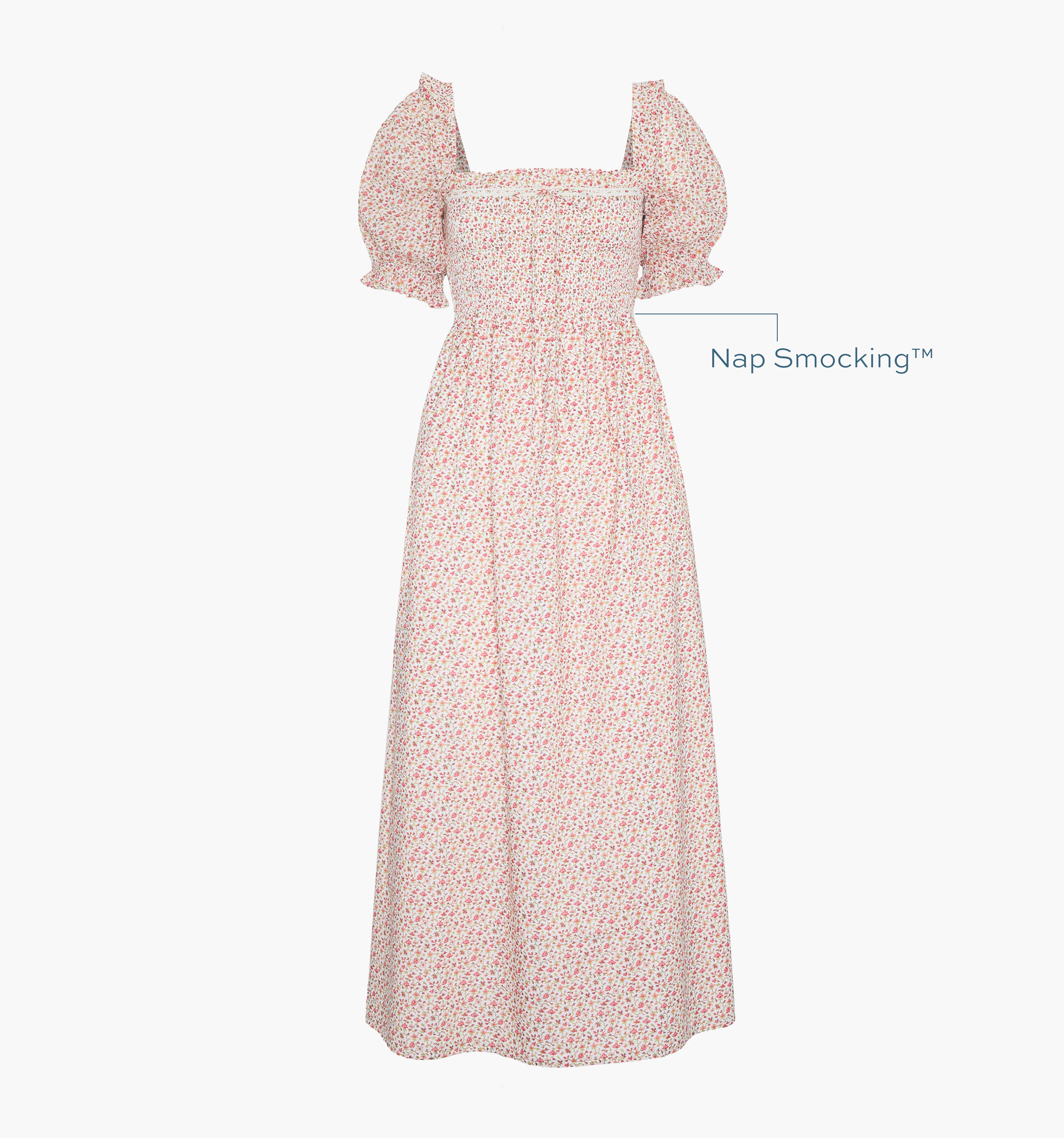 Image of a Nap Dress with text highlighting it's Nap Smocking™ color: Geo Ditsy Floral