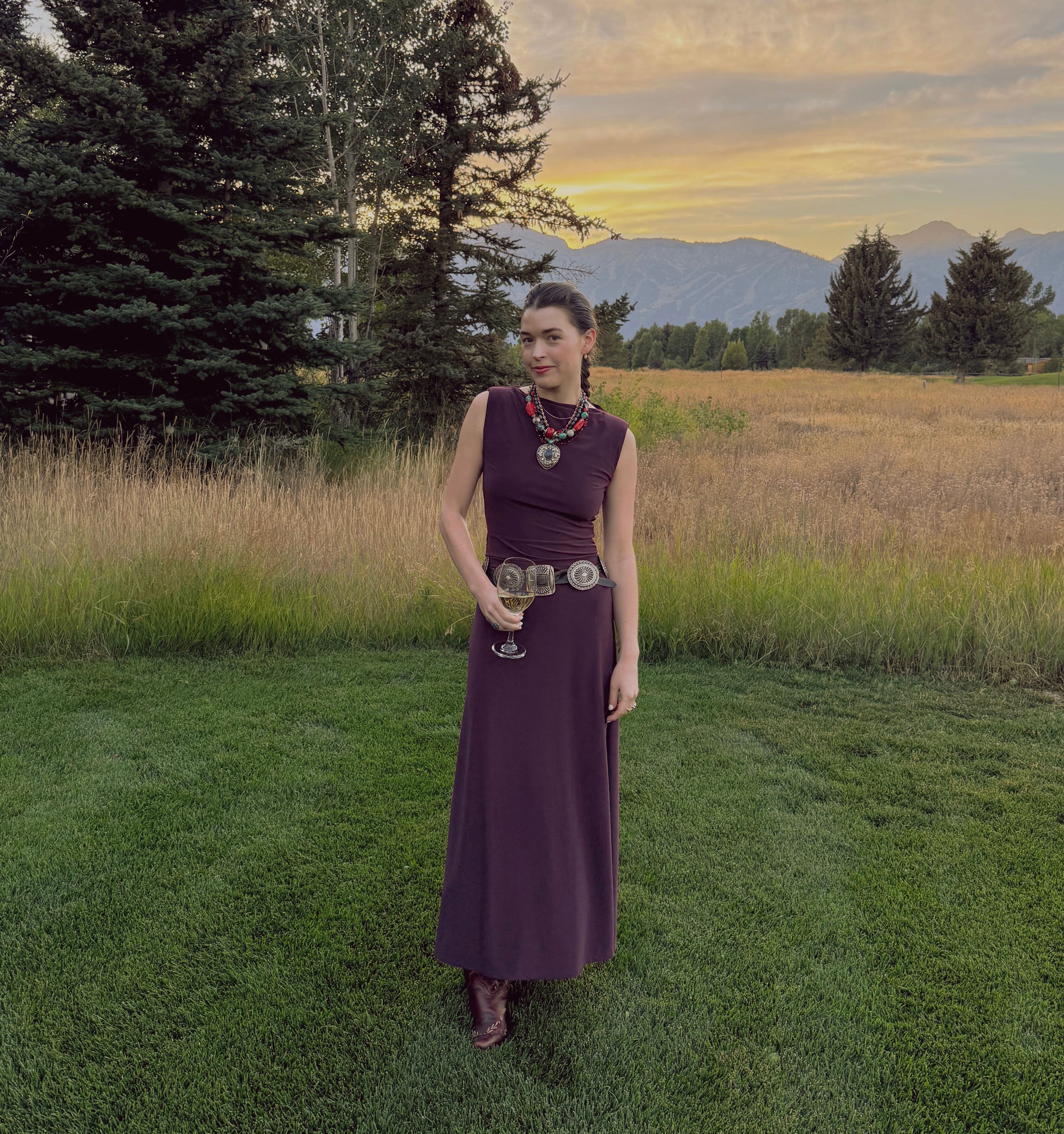 The Sloane Dress in Aubergine color: Aubergine