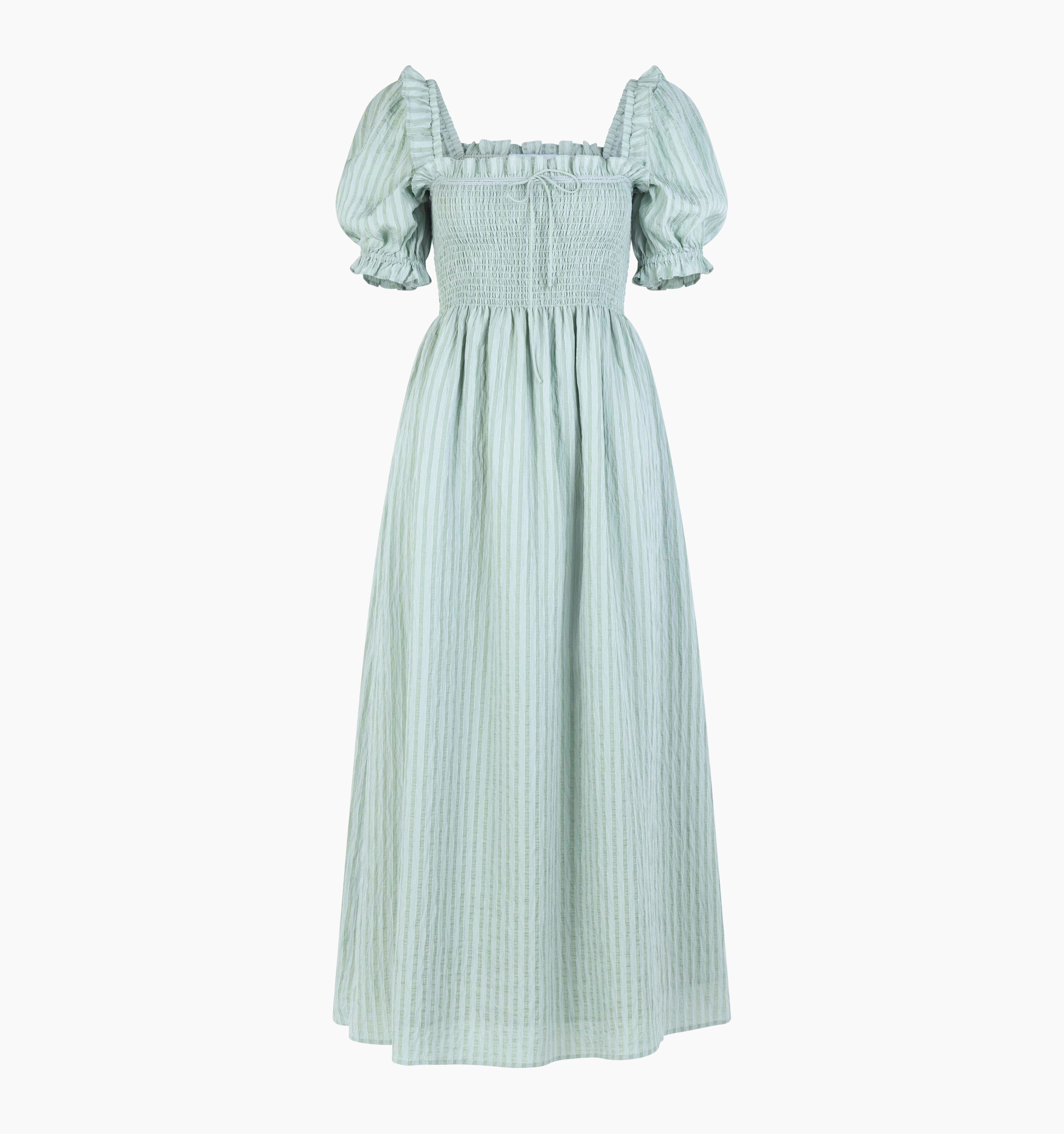 The Scarlett Nap Dress - Sage Green Tonal Seersucker