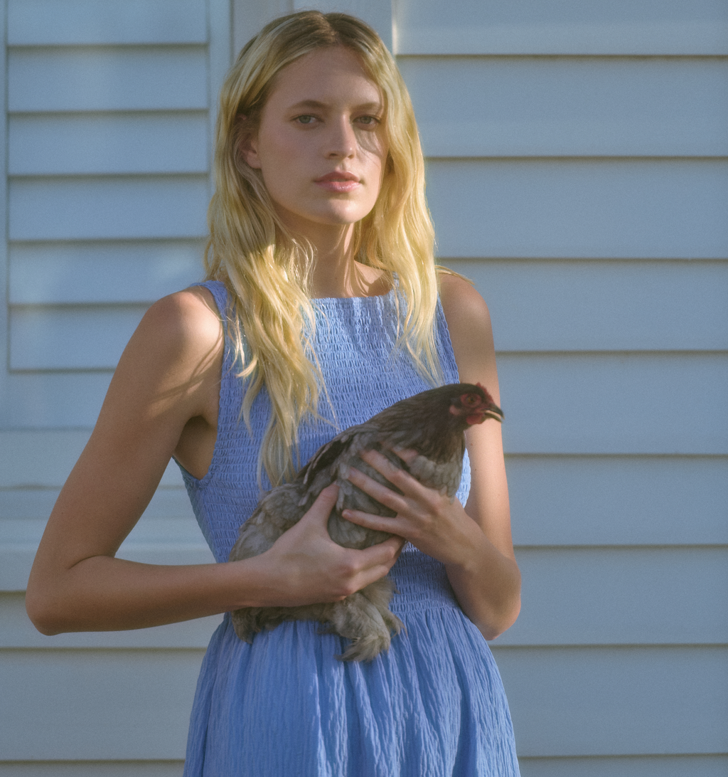 The Cosima Nap Dress - Bluebird Tonal Seersucker – Hill House Home