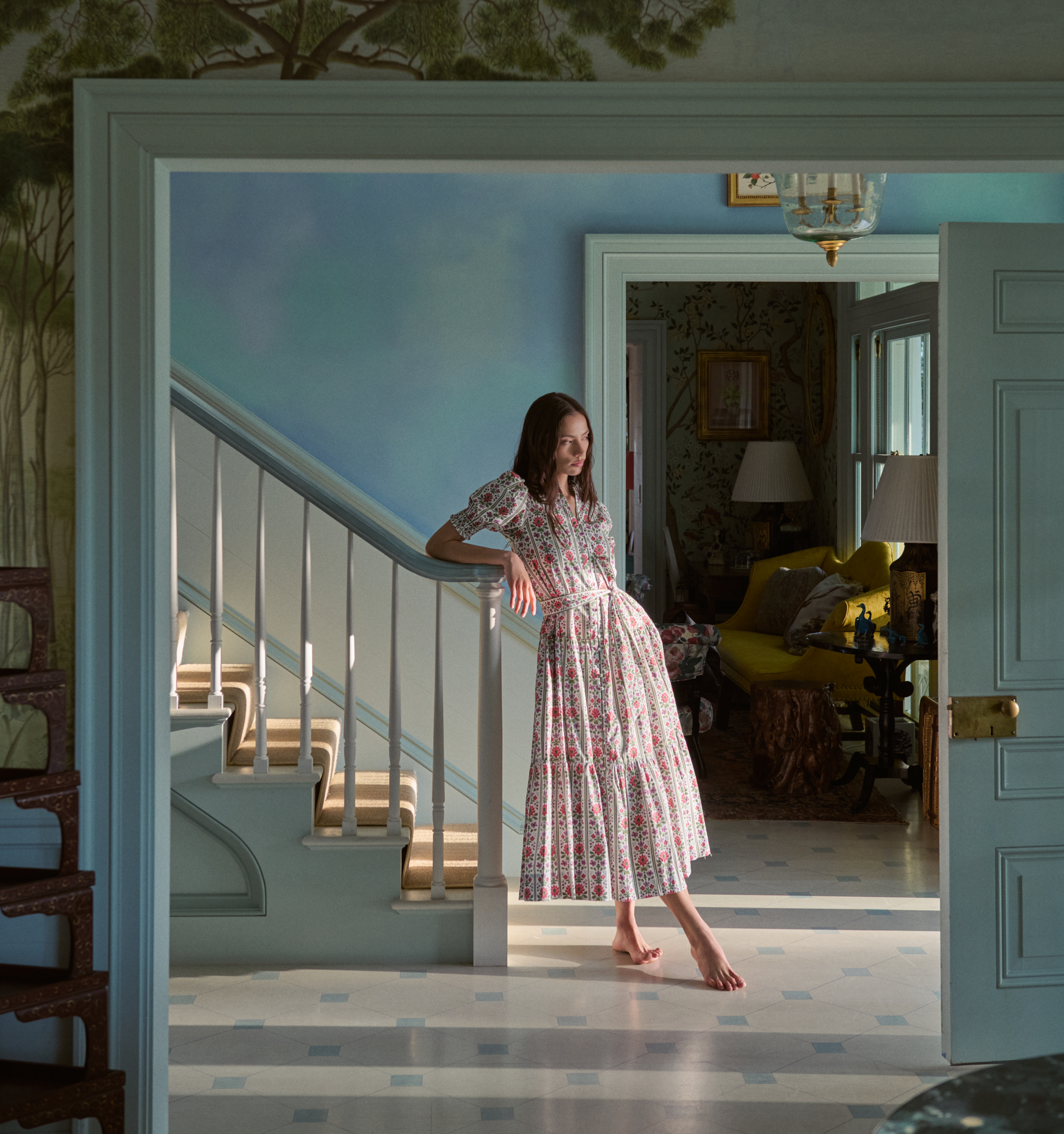 The Yara Dress - Green Floral Block Stripe