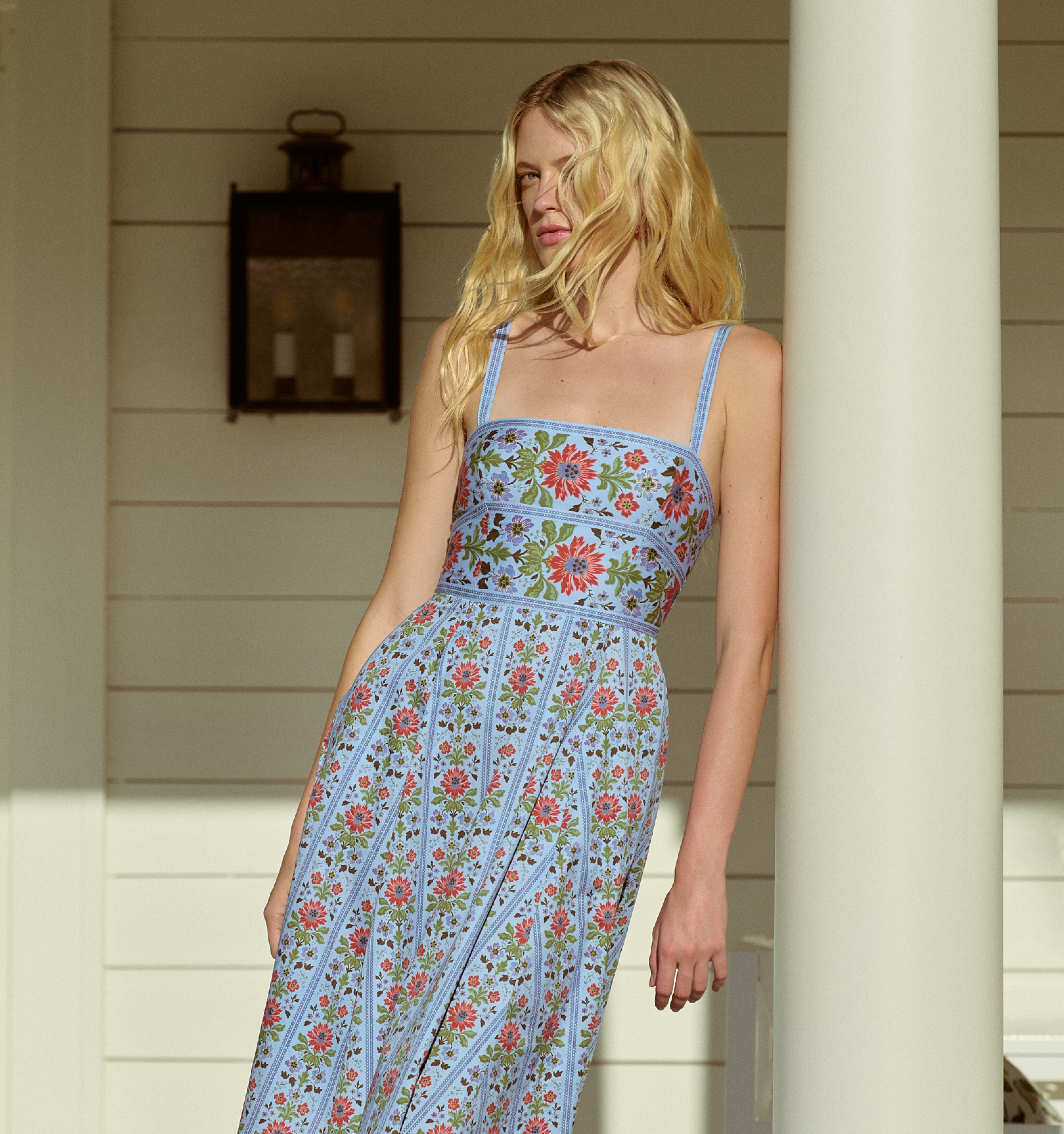 The Margot Dress - Blue Floral Block Stripe