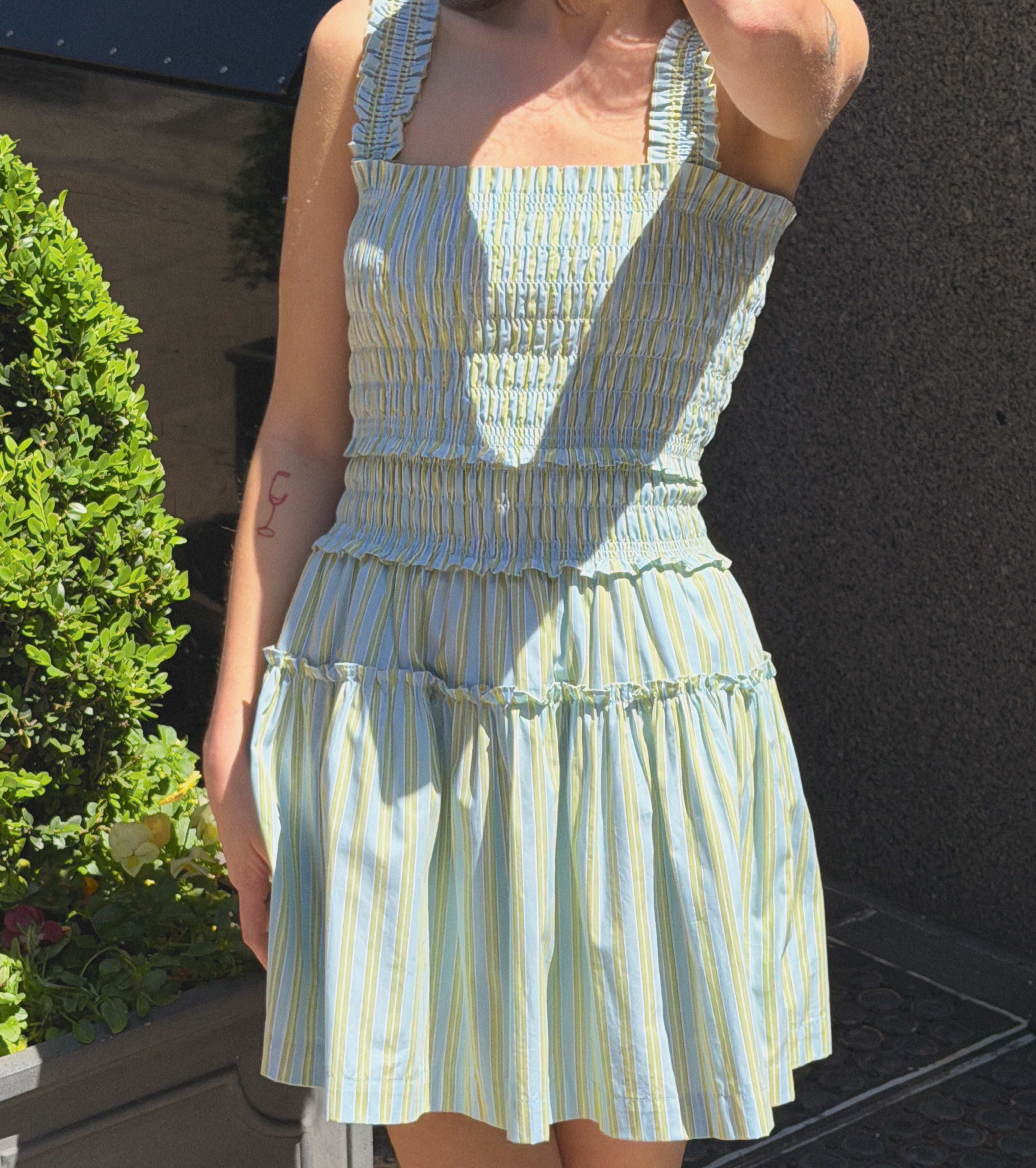 The Azalea Mini Nap Dress - Blue/Green Stripe – Hill House Home
