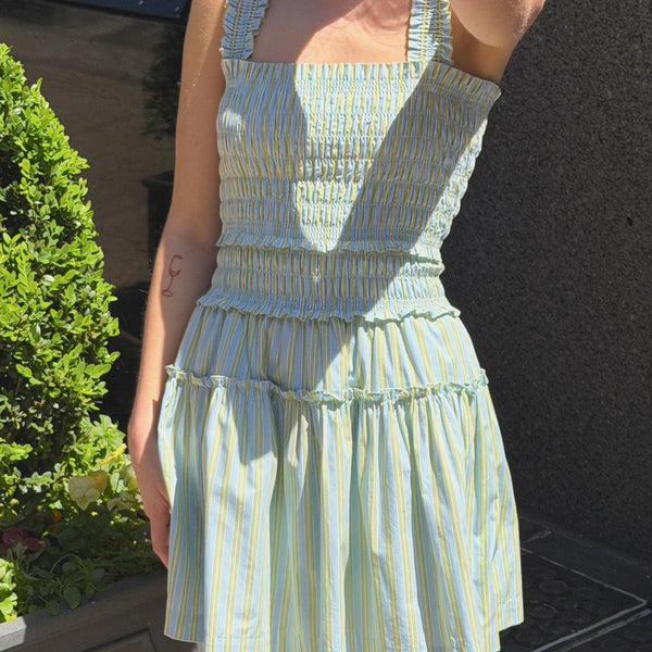 azalea mini dress The Azalea Mini Nap Dress | Blue/Green Stripe / XL