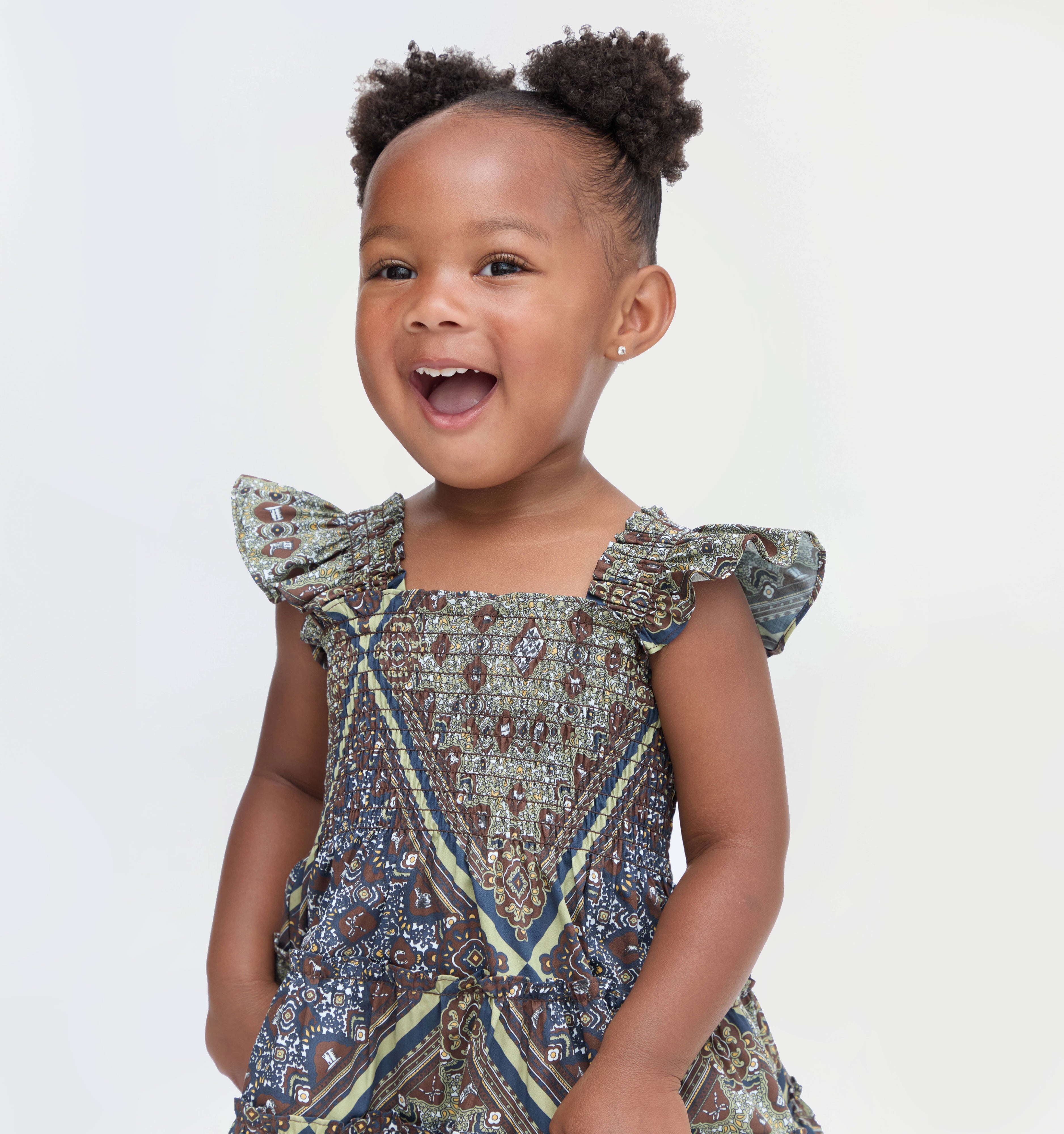 The Tiny Ellie Nap Dress in Olive Equestrian Scarf color: Olive Equestrian Scarf