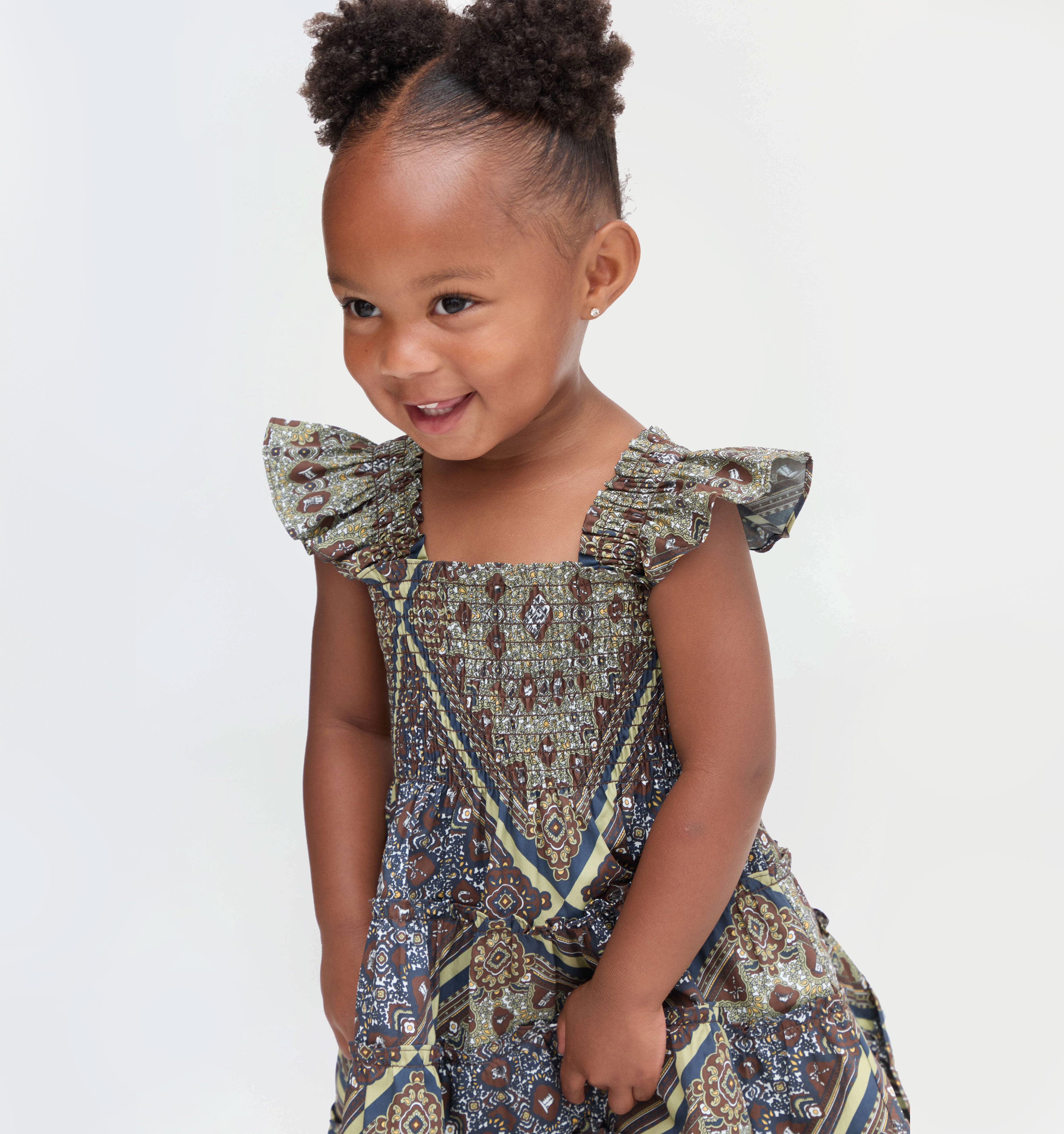 The Tiny Ellie Nap Dress in Olive Equestrian Scarf color: Olive Equestrian Scarf