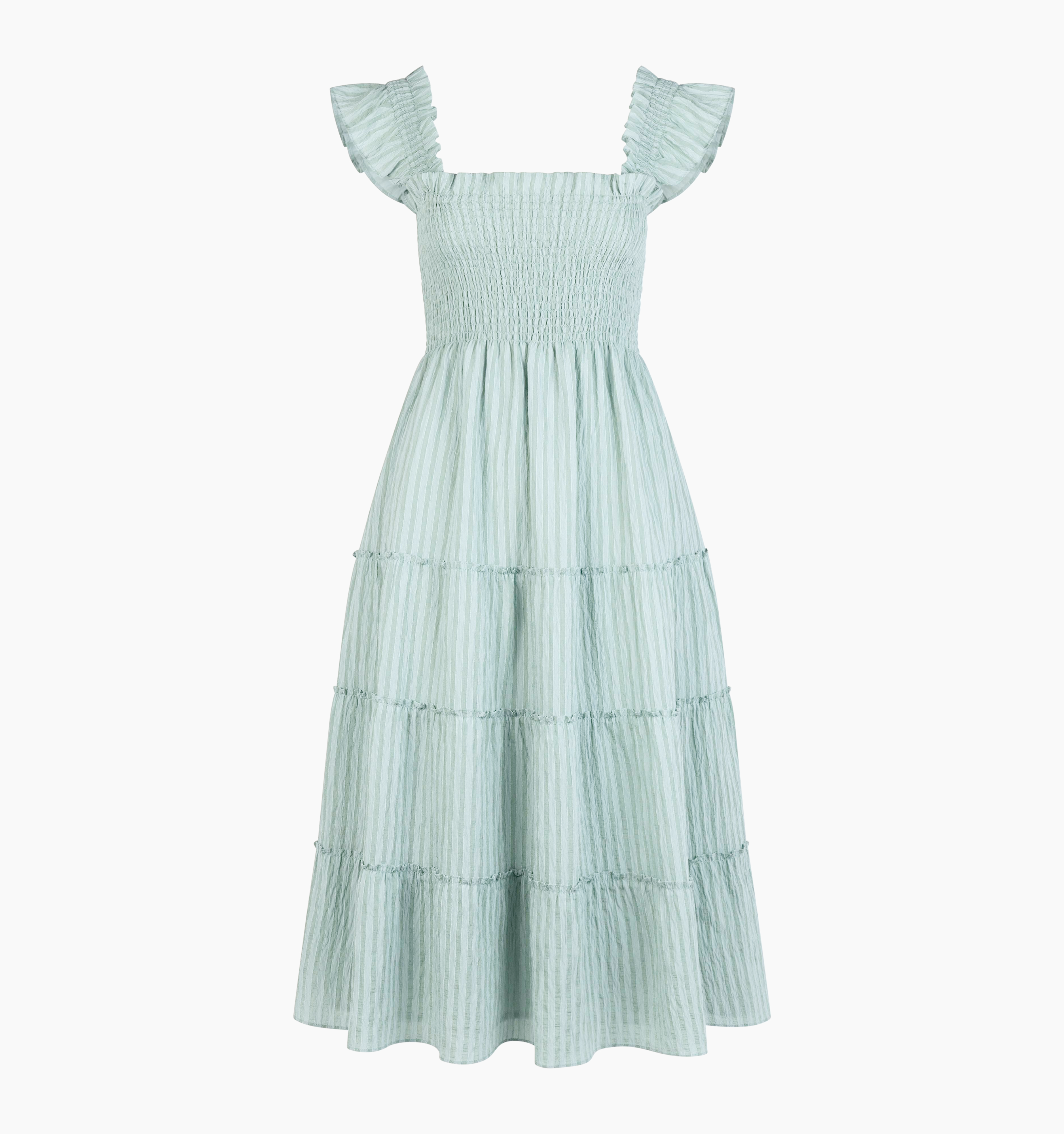 The Ellie Nap Dress - Sage Green Tonal Seersucker