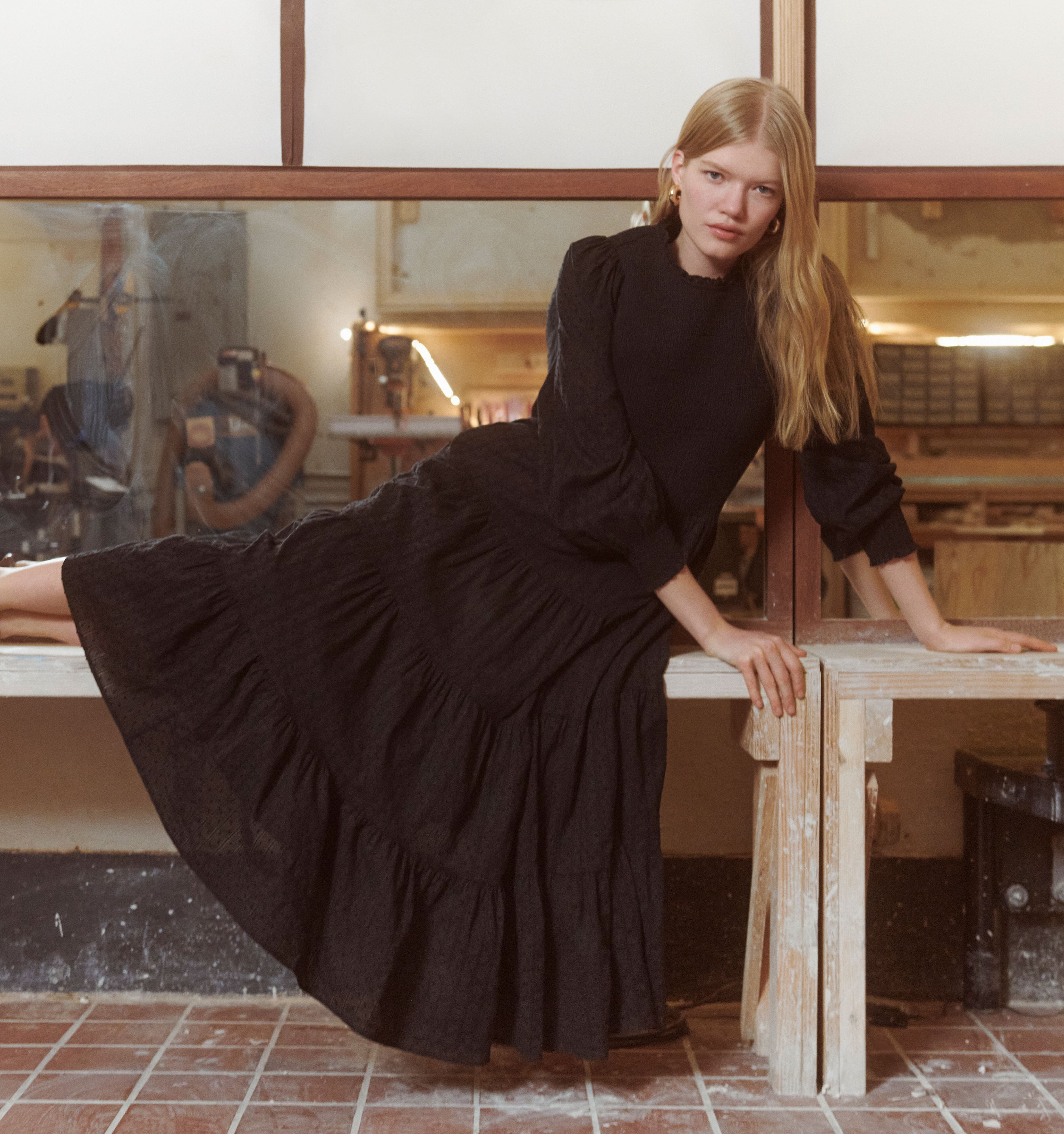 The Viviana Nap Dress - Black Linear Swiss Dot