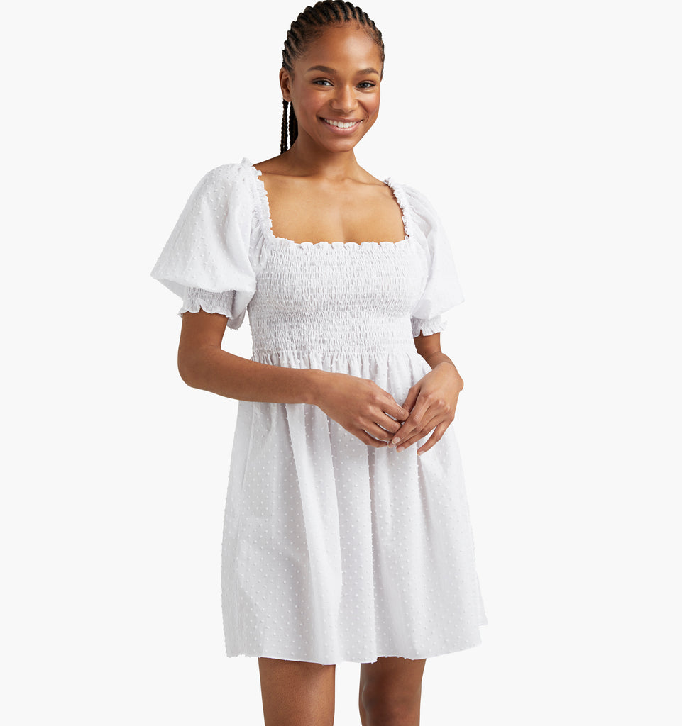 The Athena Nap Dress - White Swiss Dot – Hill House Home 
