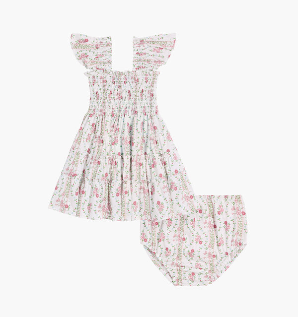 The Baby Ellie Nap Dress - Pink Vine Stripe Cotton