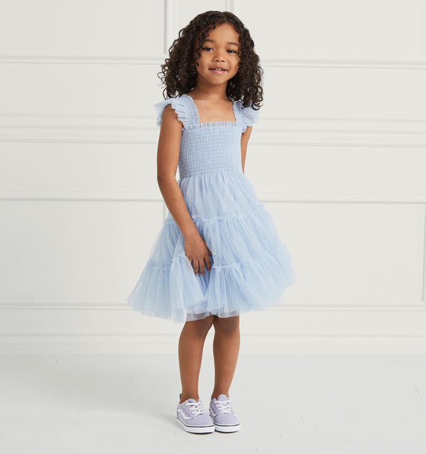 Navy wears a 5-6Y in the Powder Blue Tulle color:powder blue tulle