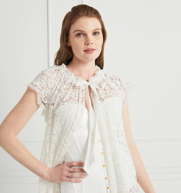 Savannah is 5’8” and wears a size XS in the White Eyelet color:White Lace 
