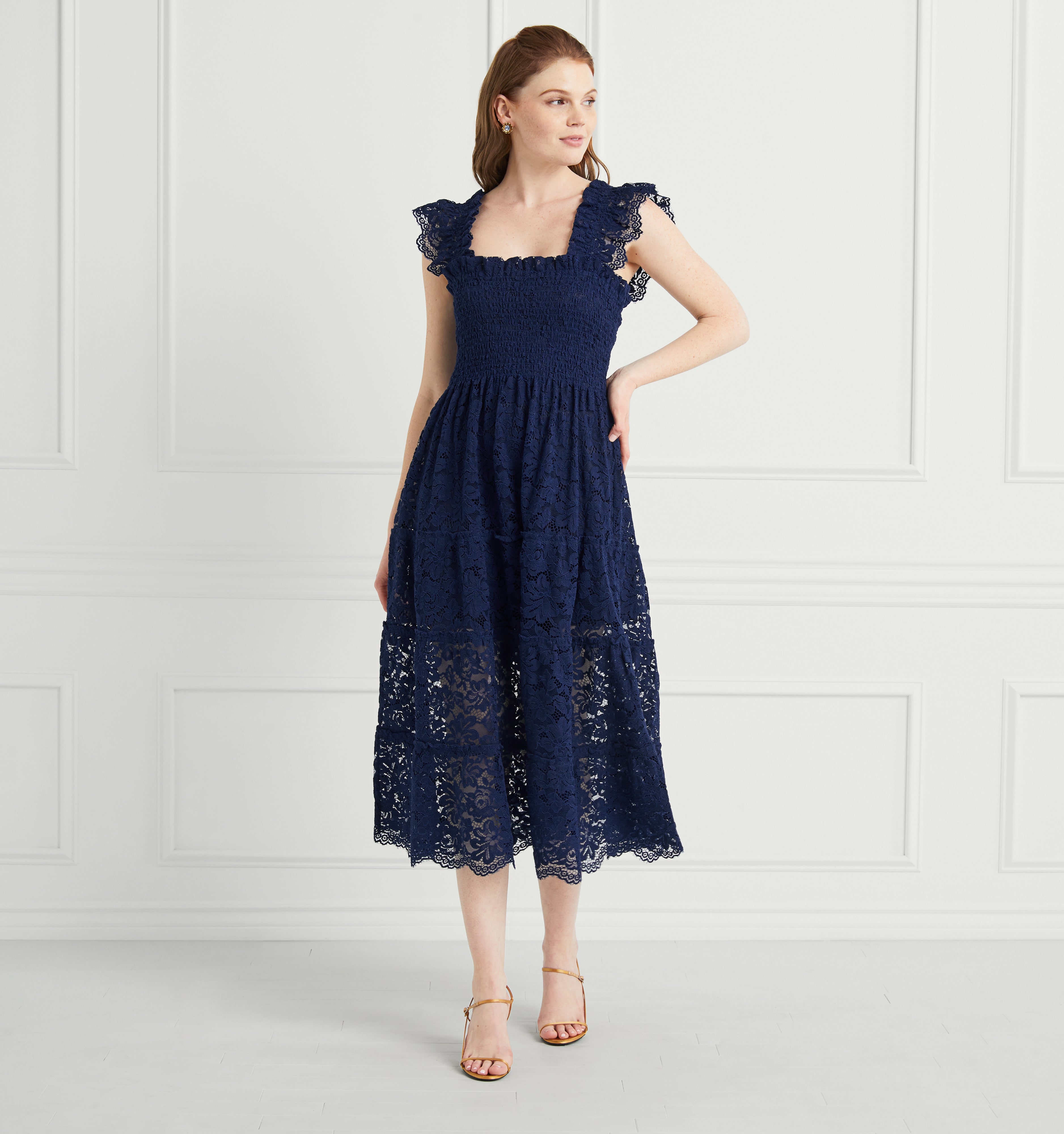 Savannah is 5’8” and wears a size XS in the Navy Lace color:Navy Lace