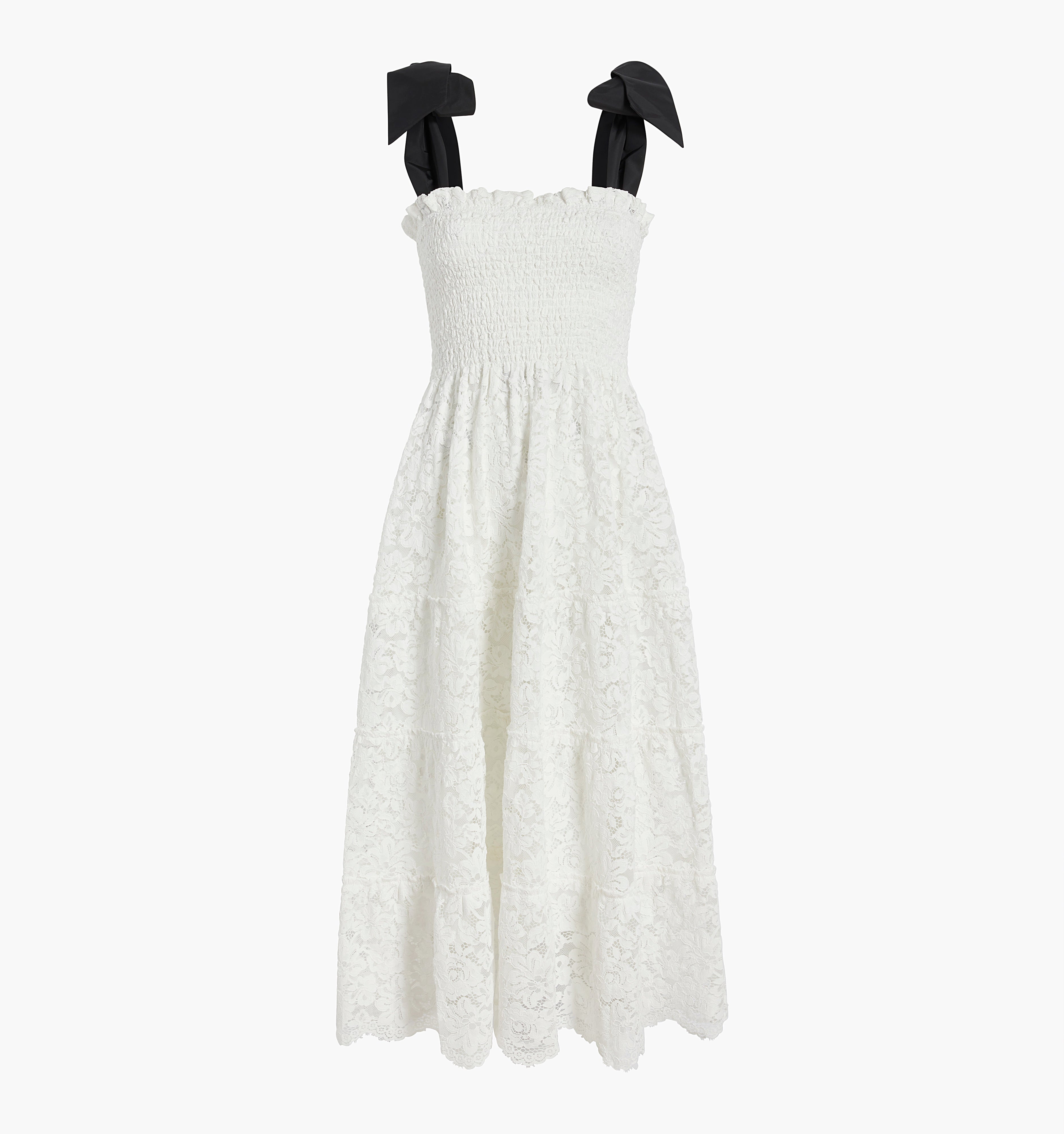 The Lace Ribbon Ellie Nap Dress - White Lace with Black
