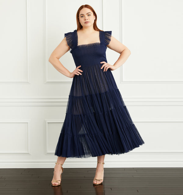 Dolci is 5'10" and wears a L in the Navy Tulle color:navy tulle