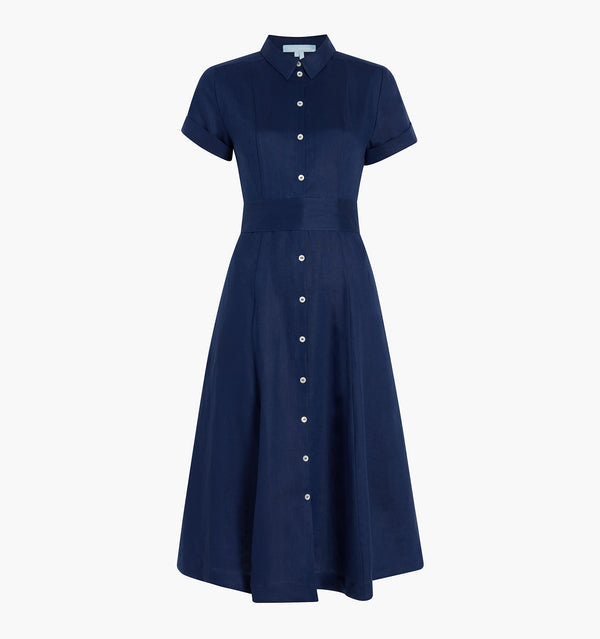 The Lily Dress - Navy Linen
