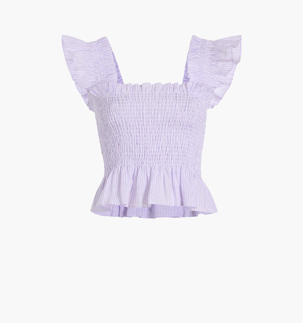 The Paz Top - Lilac Stripe Linen color:Lilac Stripe Linen