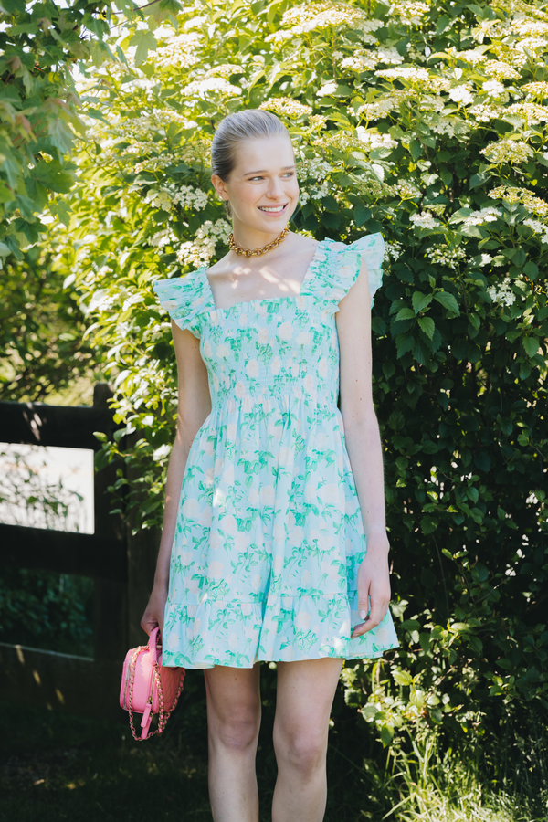 The Elizabeth Nap Dress - Blue Roses Poplin color:Blue Roses Poplin